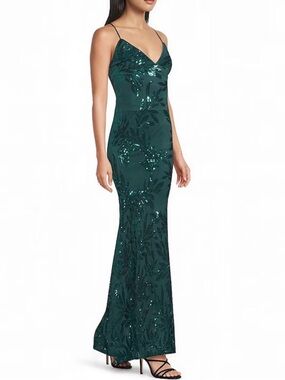 Lulu's Teal Green Sequin Spaghetti-Strap Maxi Gown